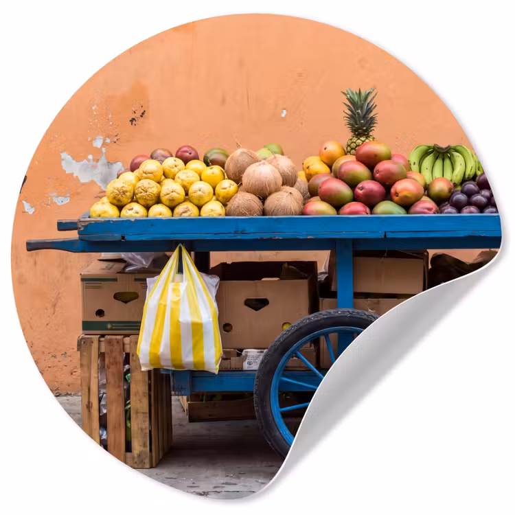Wallpaper Circle - Fruit - Cart - Street - Fruit - Kar - Straat Wandcirkel behangsticker klein