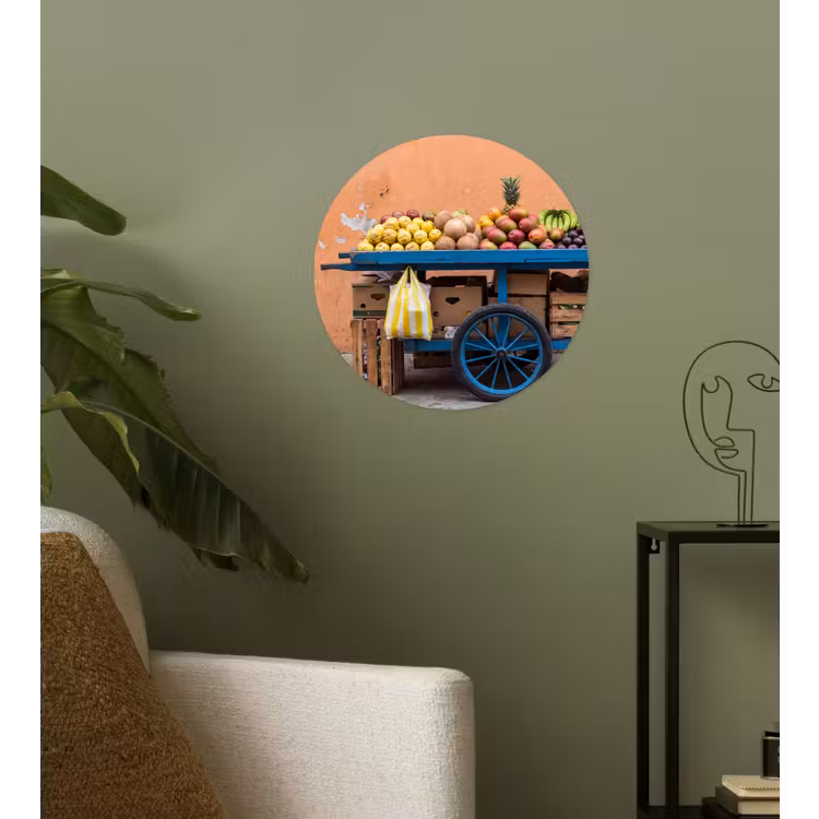 Wallpaper Circle - Fruit - Cart - Street - Fruit - Kar - Straat Wandcirkel behangsticker klein