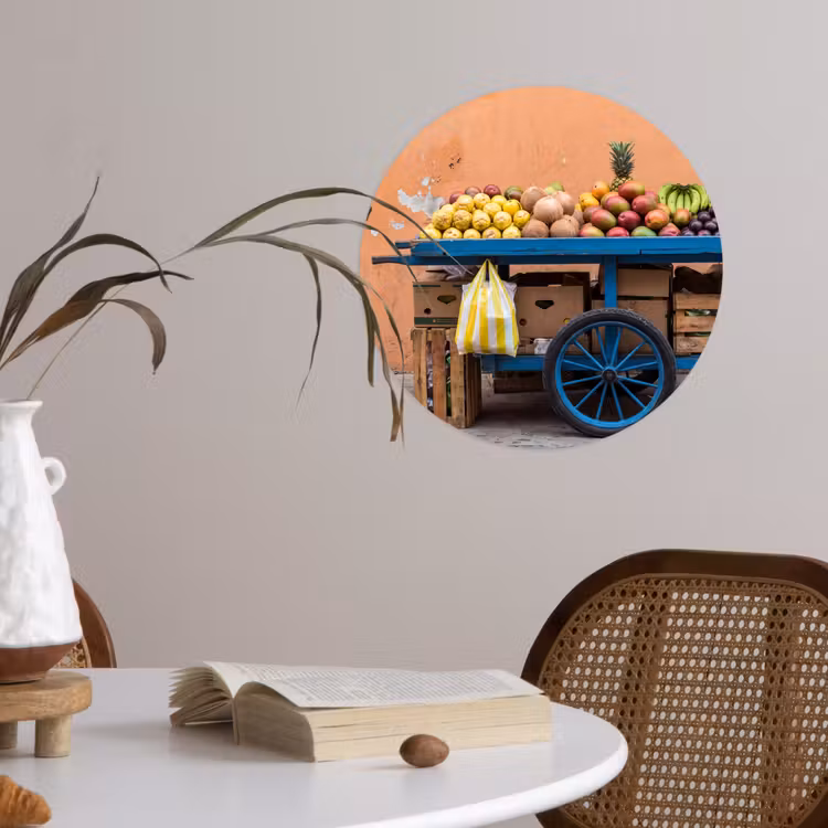 Wallpaper Circle - Fruit - Cart - Street - Fruit - Kar - Straat Wandcirkel behangsticker klein