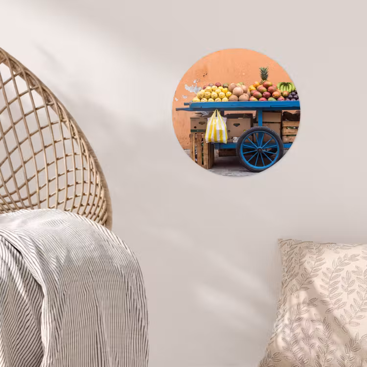 Wallpaper Circle - Fruit - Cart - Street - Fruit - Kar - Straat Wandcirkel behangsticker klein