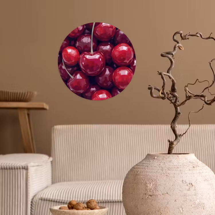 Fruit - Kersen - Eten - Modern - Rood Wandcirkel behangsticker klein -sfeer1