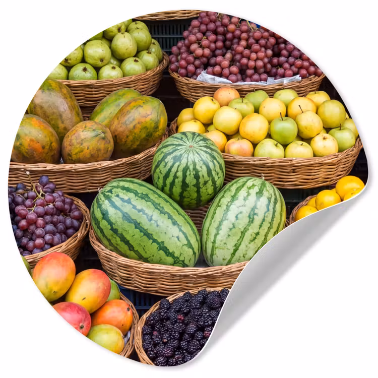 Wallpaper Circle - Fruit - Market - Colorful - Fruit - Markt - Kleurrijk Wandcirkel behangsticker klein