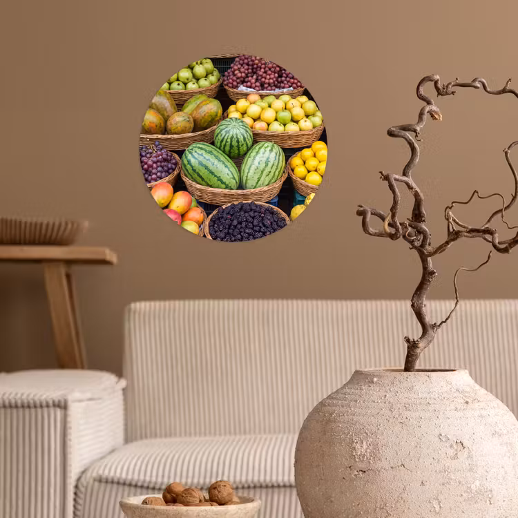 Wallpaper Circle - Fruit - Market - Colorful - Fruit - Markt - Kleurrijk Wandcirkel behangsticker klein