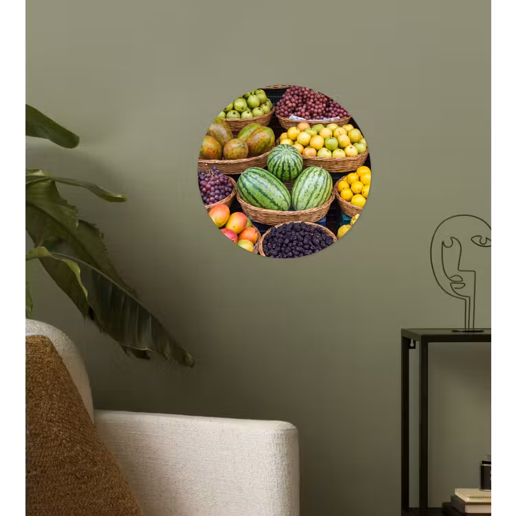 Wallpaper Circle - Fruit - Market - Colorful - Fruit - Markt - Kleurrijk Wandcirkel behangsticker klein