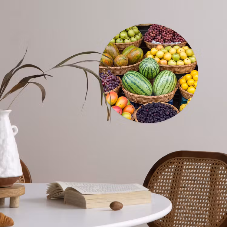 Wallpaper Circle - Fruit - Market - Colorful - Fruit - Markt - Kleurrijk Wandcirkel behangsticker klein