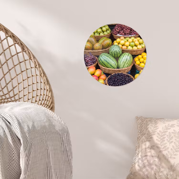 Wallpaper Circle - Fruit - Market - Colorful - Fruit - Markt - Kleurrijk Wandcirkel behangsticker klein