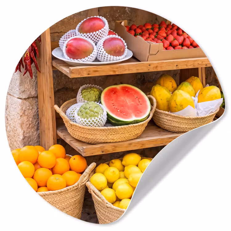 Wallpaper Circle - Fruit - Market - Fresh - Fruit - Markt - Vers Wandcirkel behangsticker klein