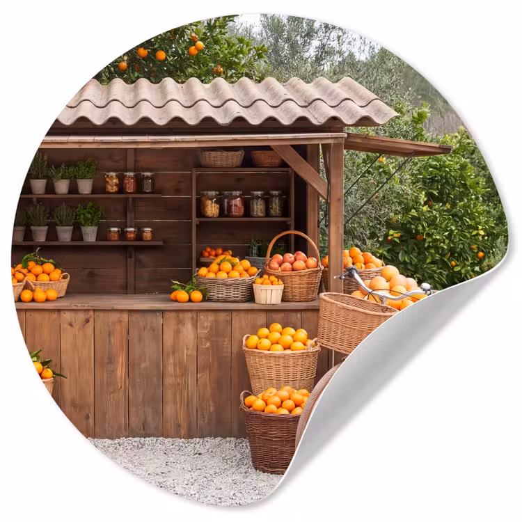 Wallpaper Circle - Fruit - Market - Rural - Fruit - Markt - Landelijk Wandcirkel behangsticker klein