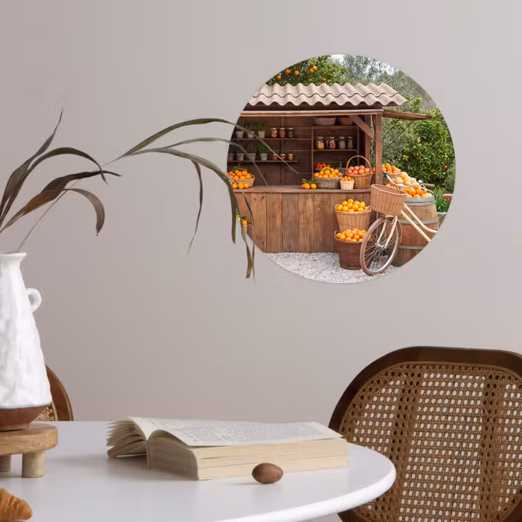 Wallpaper Circle - Fruit - Market - Rural - Fruit - Markt - Landelijk Wandcirkel behangsticker klein