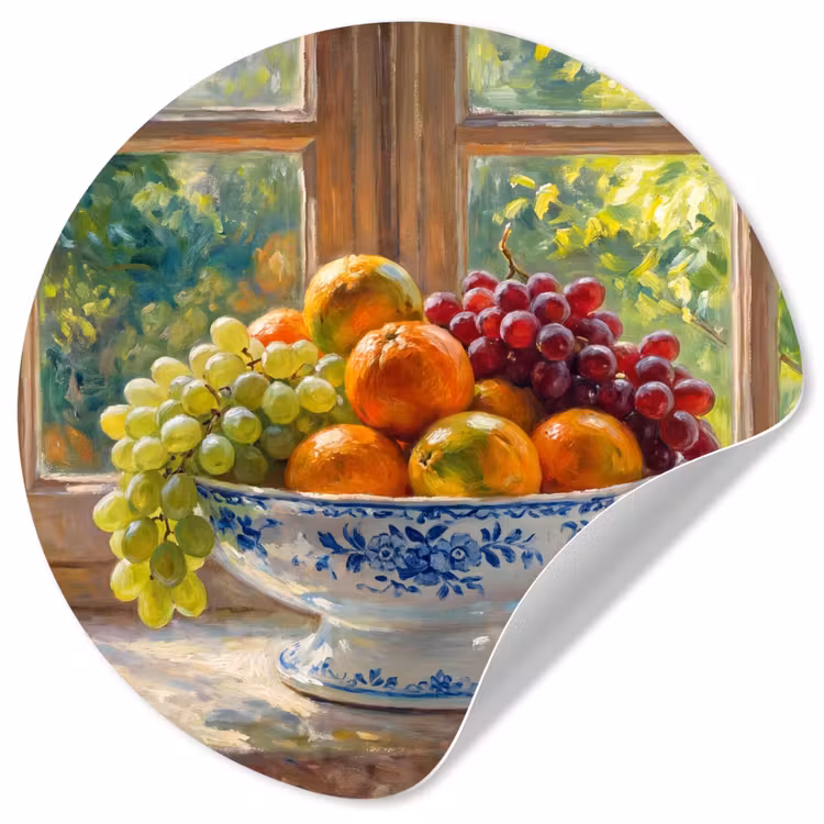 Wallpaper Circle - Fruit - Windowsill - Nature - Fruit - Vensterbank - Natuur Wandcirkel behangsticker klein