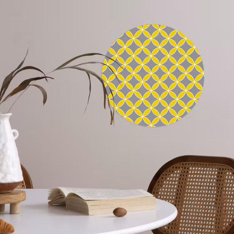 Geometrisch - Cirkels - Modern - Grijs - Geel Wandcirkel behangsticker klein 186 -sfeer3