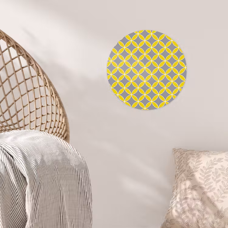 Geometrisch - Cirkels - Modern - Grijs - Geel Wandcirkel behangsticker klein 186 -sfeer4