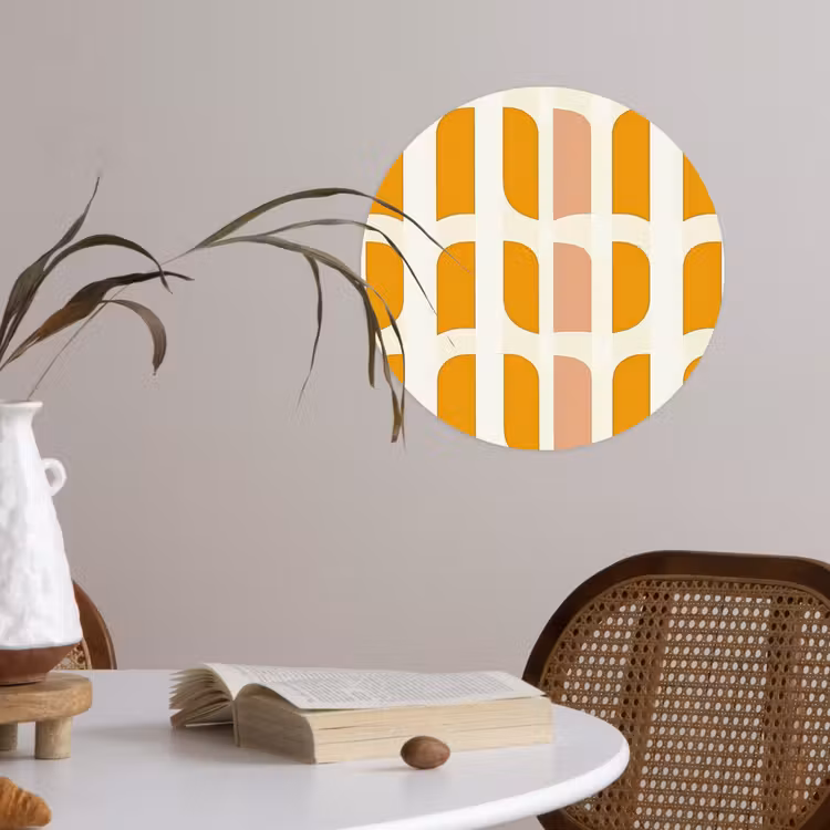 Geometrisch - Patroon - Geel - Roze Wandcirkel behangsticker klein 186 -sfeer3