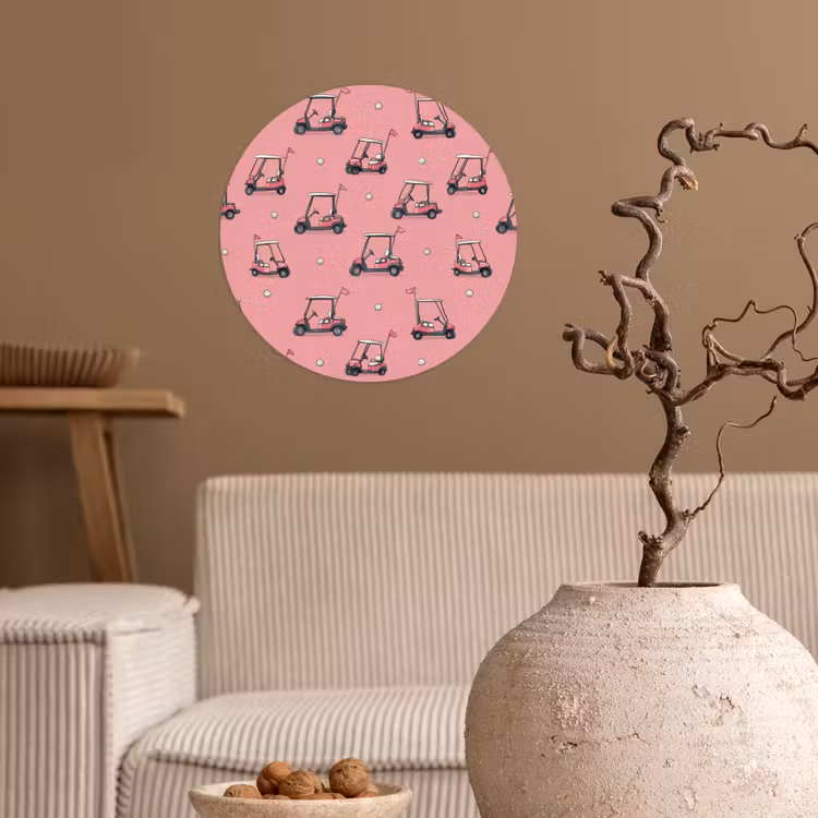 Golfkar - Retro - Roze Wandcirkel behangsticker klein 186 -sfeer1
