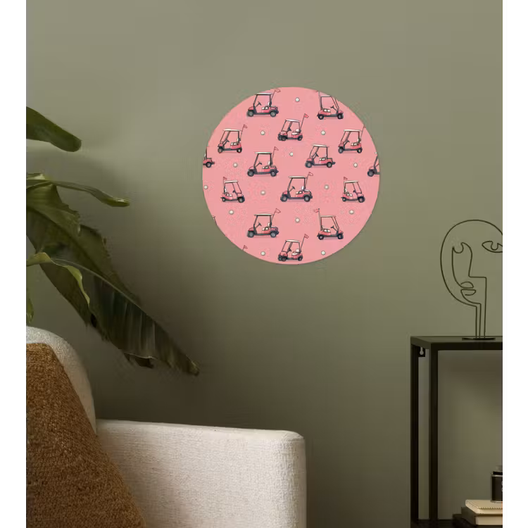 Golfkar - Retro - Roze Wandcirkel behangsticker klein 186 -sfeer2