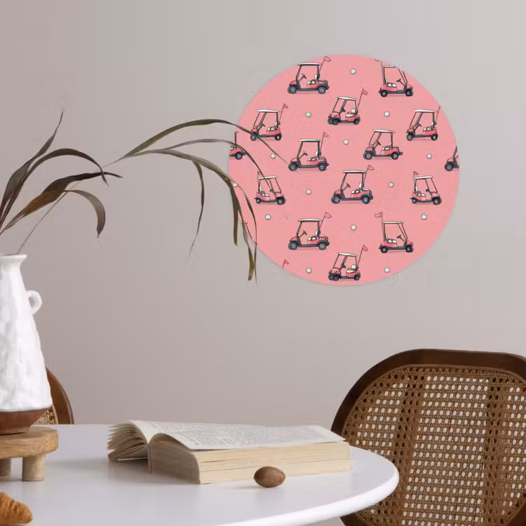 Golfkar - Retro - Roze Wandcirkel behangsticker klein 186 -sfeer3