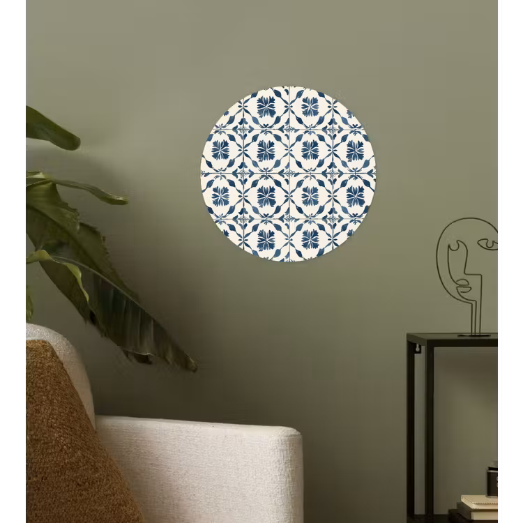 Grafisch - Tegel - Blauw Wandcirkel behangsticker klein 186 -sfeer2