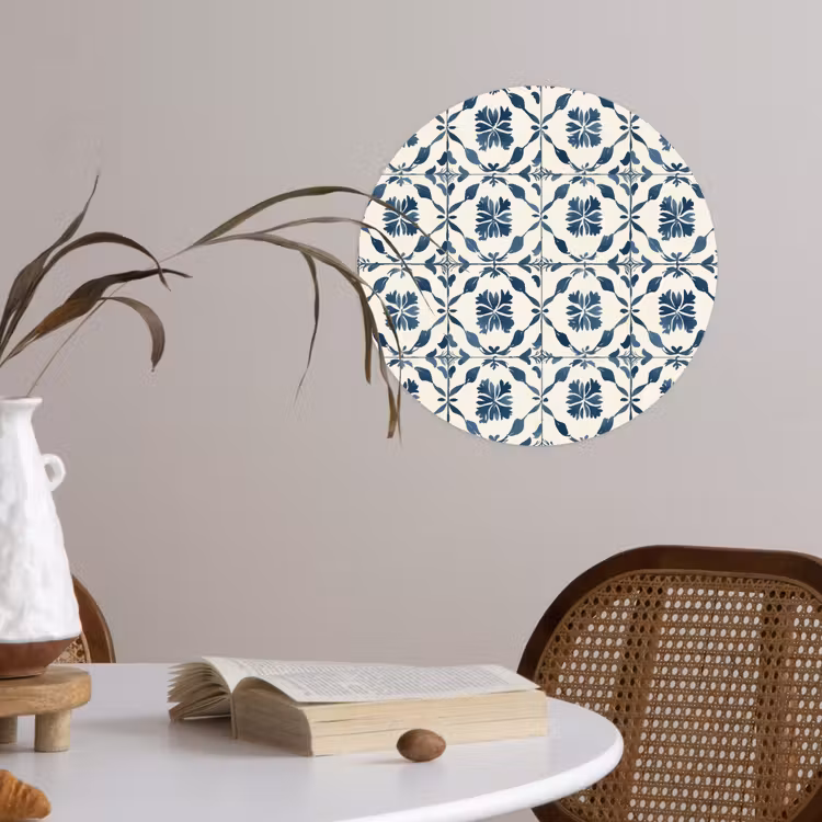 Grafisch - Tegel - Blauw Wandcirkel behangsticker klein 186 -sfeer3