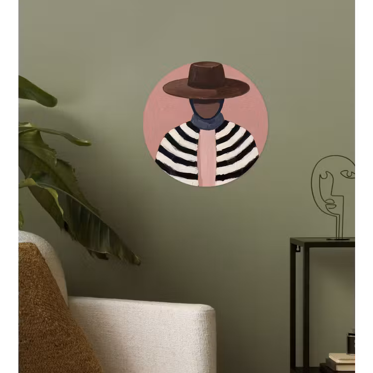 Grafisch - Vrouw - Roze Wandcirkel behangsticker klein -sfeer2