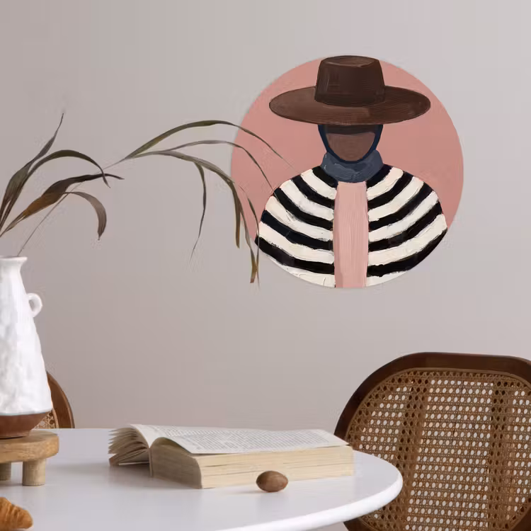 Grafisch - Vrouw - Roze Wandcirkel behangsticker klein -sfeer3