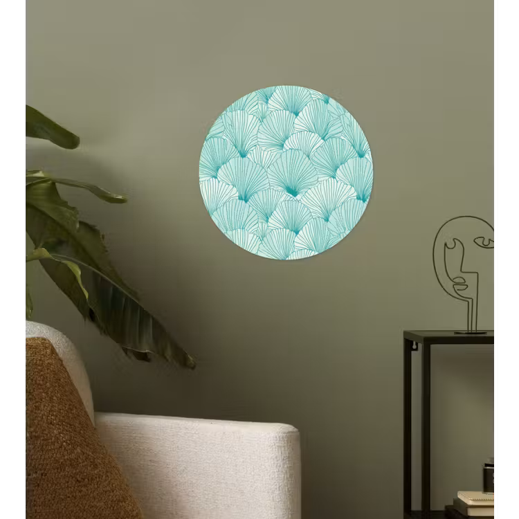Groen - Wit - Ginko - Getekend - Textuur Wandcirkel behangsticker klein 186 -sfeer2