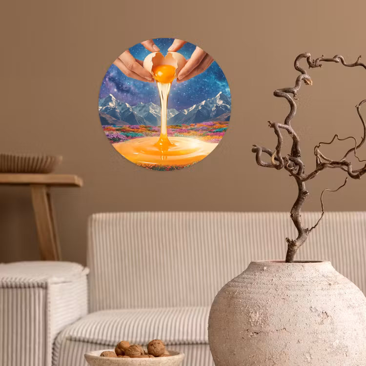 Wallpaper Circle - Hands - Egg - Surrealism - Handen - Ei - Surrealisme Wandcirkel behangsticker klein