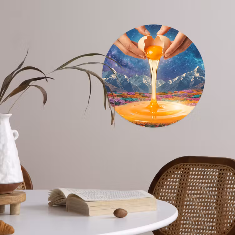 Wallpaper Circle - Hands - Egg - Surrealism - Handen - Ei - Surrealisme Wandcirkel behangsticker klein