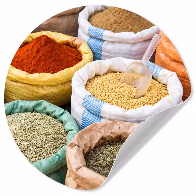 Wallpaper Circle - Herbs - Bags - Market - Kruiden - Zakken - Markt Wandcirkel behangsticker klein