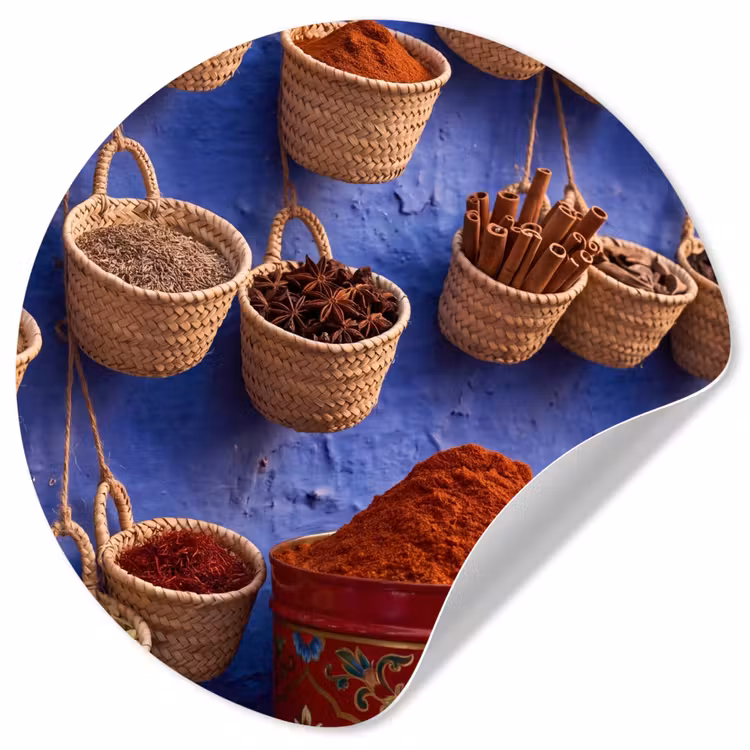Wallpaper Circle - Herbs - Baskets - Market - Kruiden - Manden - Markt Wandcirkel behangsticker klein
