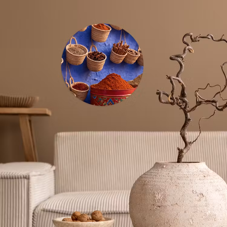 Wallpaper Circle - Herbs - Baskets - Market - Kruiden - Manden - Markt Wandcirkel behangsticker klein
