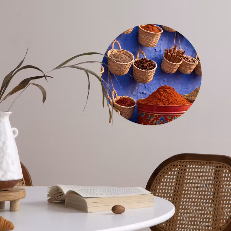 Wallpaper Circle - Herbs - Baskets - Market - Kruiden - Manden - Markt Wandcirkel behangsticker klein