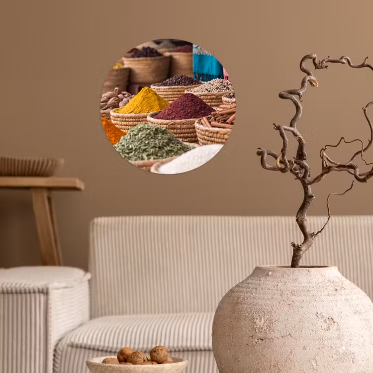 Wallpaper Circle - Herbs - Baskets - Oriental - Kruiden - Manden - Oosters Wandcirkel behangsticker klein