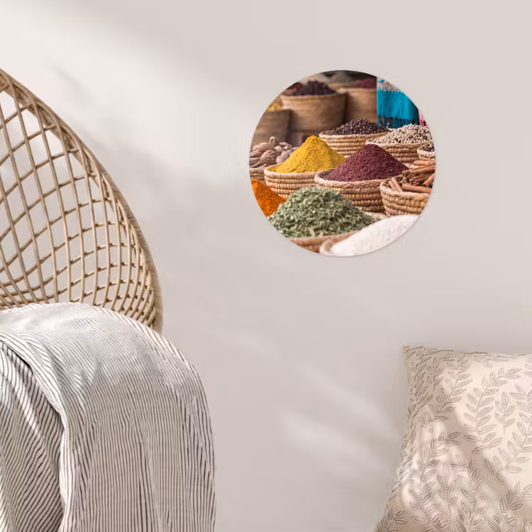 Wallpaper Circle - Herbs - Baskets - Oriental - Kruiden - Manden - Oosters Wandcirkel behangsticker klein