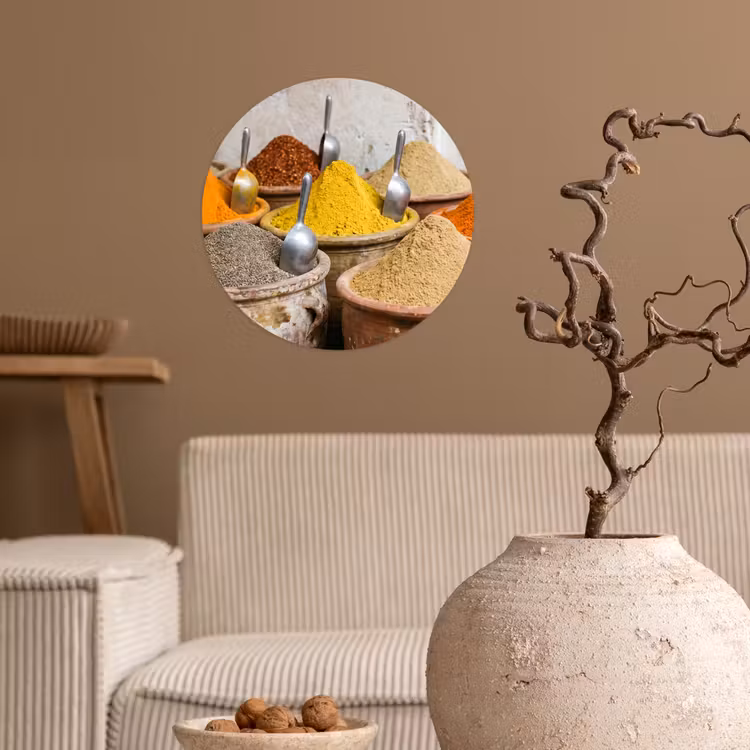 Wallpaper Circle - Herbs - Jars - Asian - Kruiden - Potten - Oosters Wandcirkel behangsticker klein