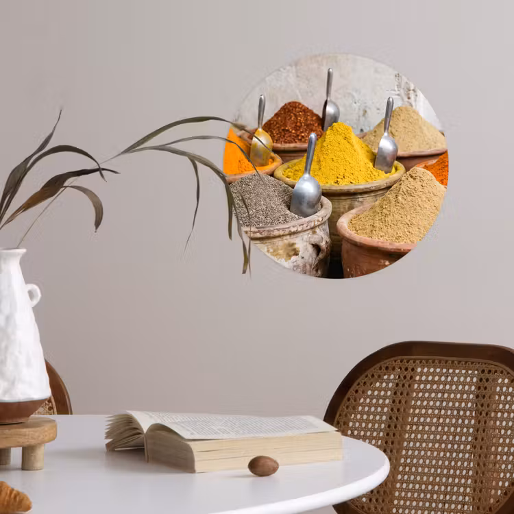 Wallpaper Circle - Herbs - Jars - Asian - Kruiden - Potten - Oosters Wandcirkel behangsticker klein