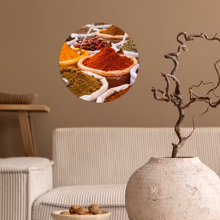 Wallpaper Circle - Herbs - Market - Food - Kruiden - Markt - Eten Wandcirkel behangsticker klein