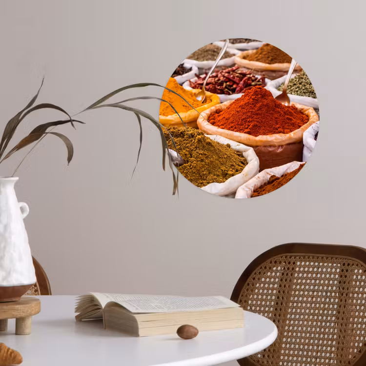 Wallpaper Circle - Herbs - Market - Food - Kruiden - Markt - Eten Wandcirkel behangsticker klein