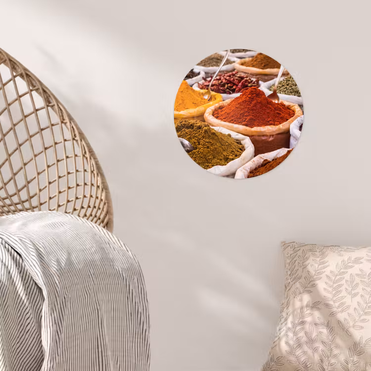 Wallpaper Circle - Herbs - Market - Food - Kruiden - Markt - Eten Wandcirkel behangsticker klein