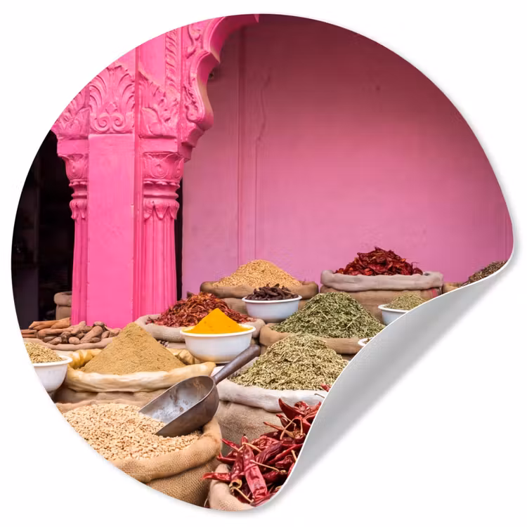 Wallpaper Circle - Herbs - Market - Pink - Kruiden - Markt - Roze Wandcirkel behangsticker klein