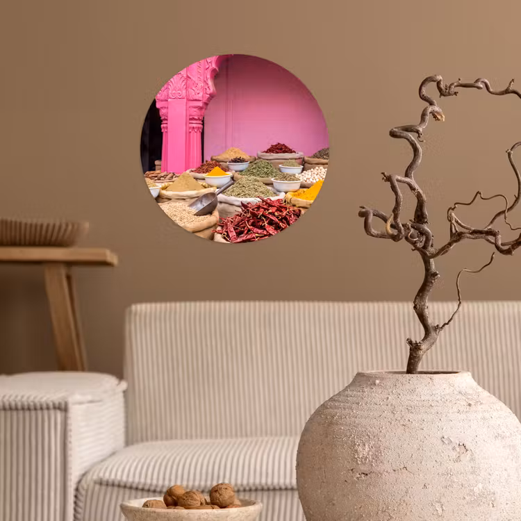 Wallpaper Circle - Herbs - Market - Pink - Kruiden - Markt - Roze Wandcirkel behangsticker klein