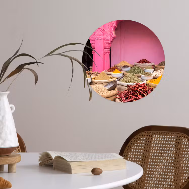 Wallpaper Circle - Herbs - Market - Pink - Kruiden - Markt - Roze Wandcirkel behangsticker klein