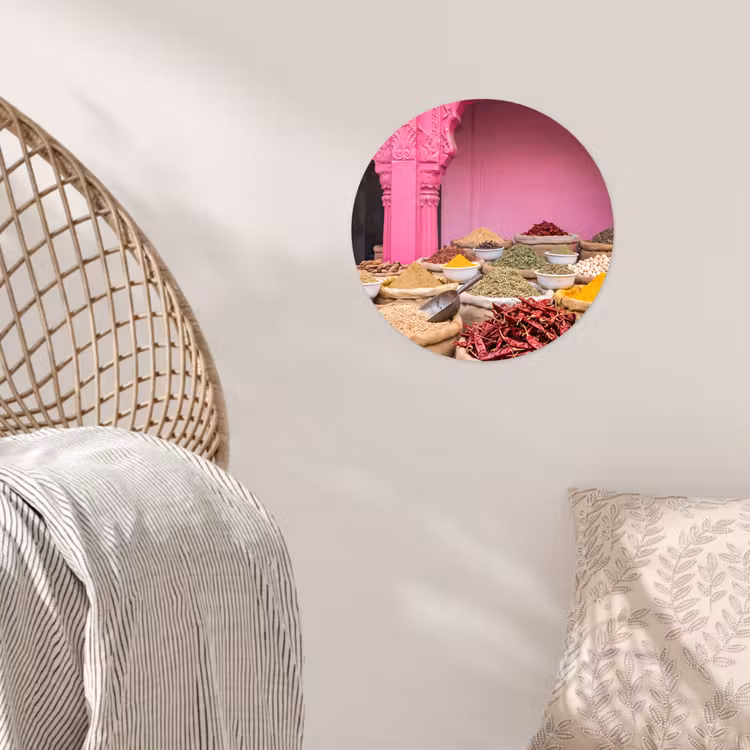 Wallpaper Circle - Herbs - Market - Pink - Kruiden - Markt - Roze Wandcirkel behangsticker klein