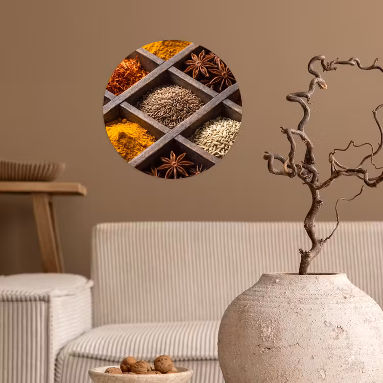 Wallpaper Circle - Herbs - Wood - Food - Kruiden - Houten - Eten Wandcirkel behangsticker klein