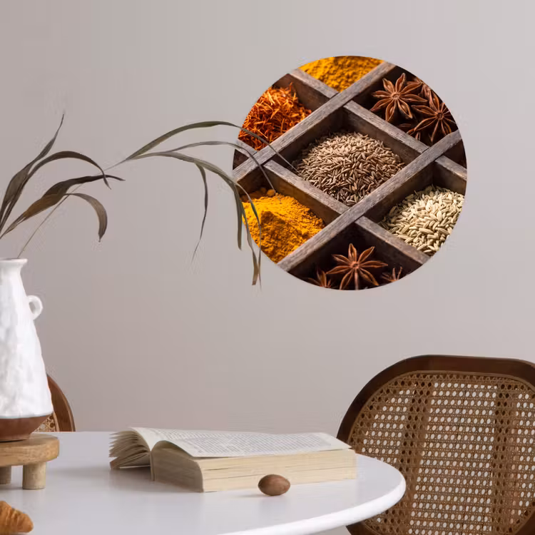 Wallpaper Circle - Herbs - Wood - Food - Kruiden - Houten - Eten Wandcirkel behangsticker klein