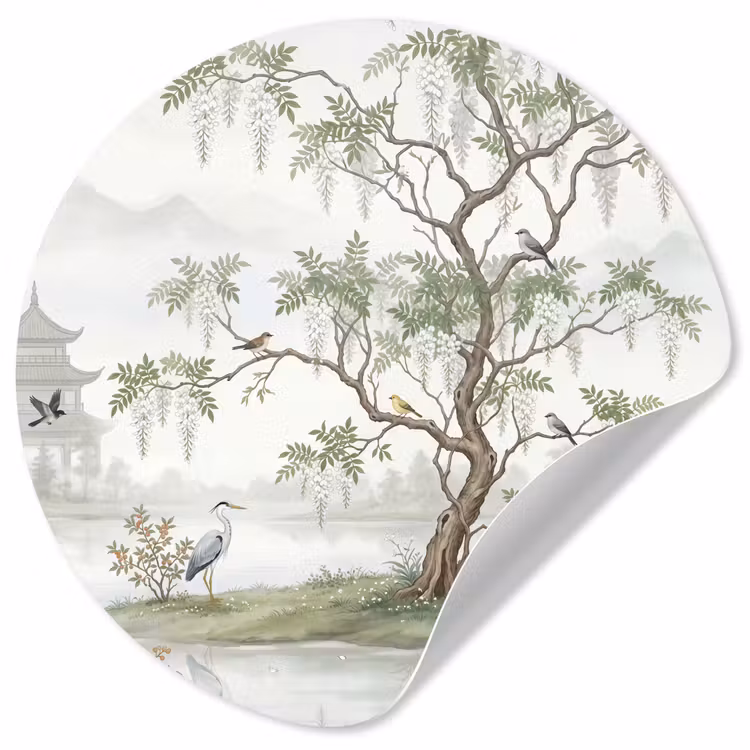 Reiger - Landschap - Groen Wandcirkel behangsticker klein -3d