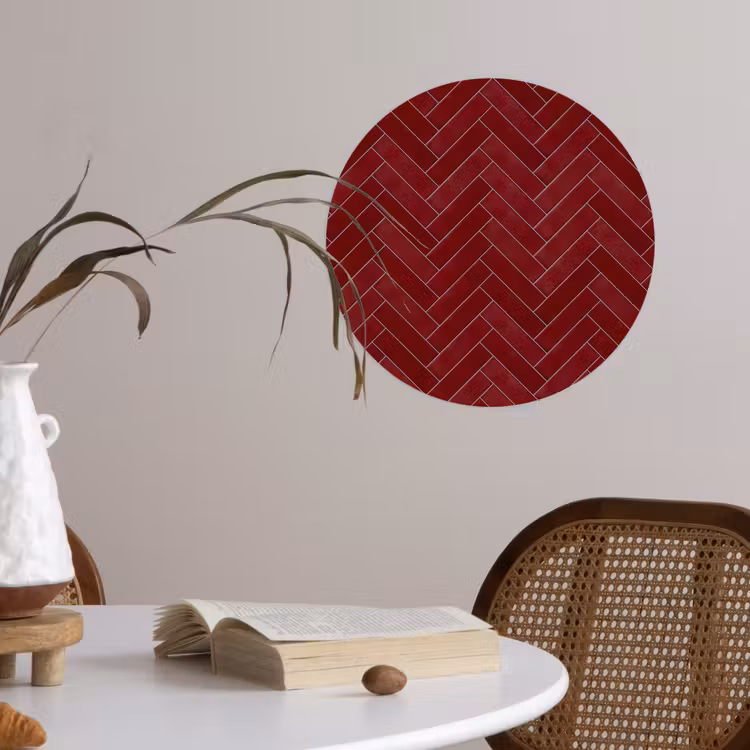 Visgraat - Wandtegel - Bordeaux - Rood Wandcirkel behangsticker klein 186 -sfeer3