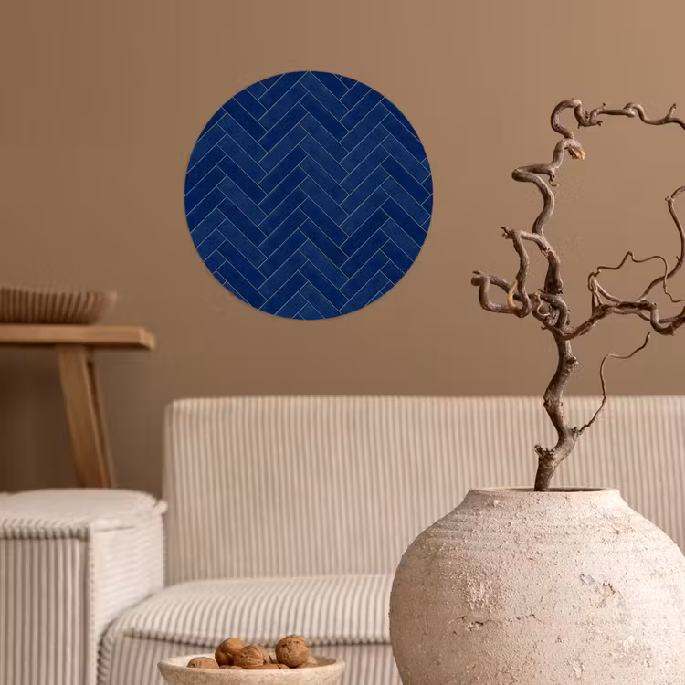 Visgraat - Wandtegel - Donkerblauw - Navy Blue Wandcirkel behangsticker klein 186 -sfeer1