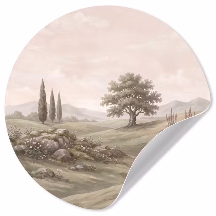 Heuvellandschap - Bomen - Natuur - Groen Wandcirkel behangsticker klein -3d