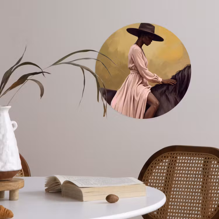 Paard - Klassiek - Oker Wandcirkel behangsticker klein -sfeer3
