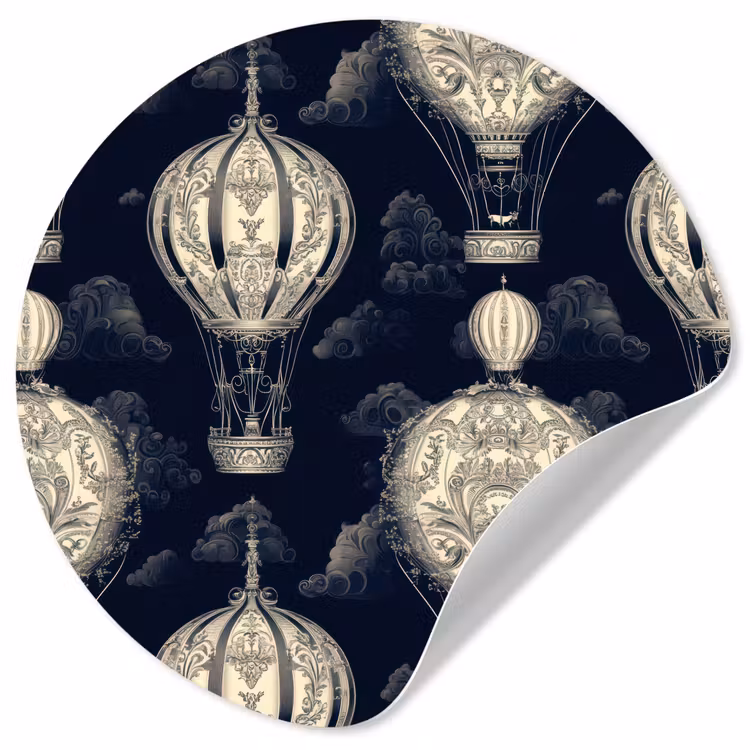 Luchtballonnen - Wolken - Patroon - Donkerblauw Wandcirkel behangsticker klein 186 -3d